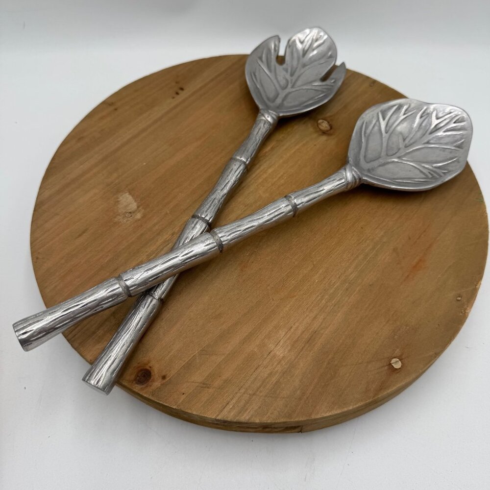 Garden Lettuce Cabbage Leaf Salad Tongs Serving Spoons Sand Cast Alloy Metalware